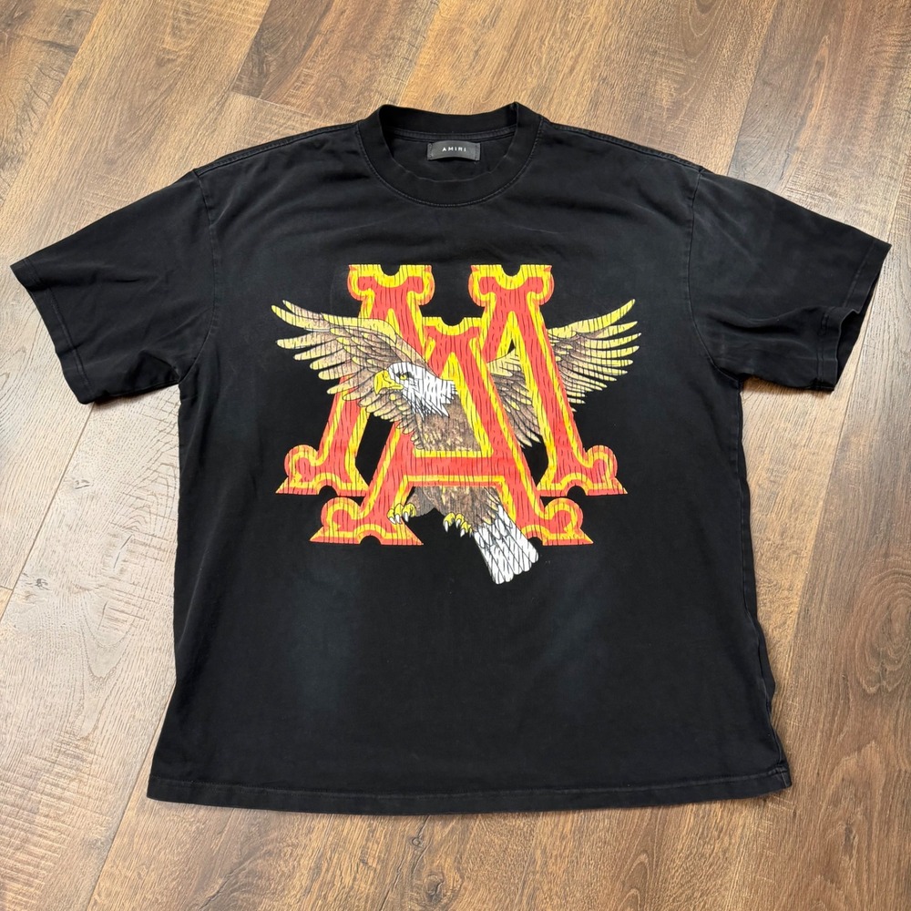 AMIRI Men's L Black MA Eagle Hollywood Oversized Graphic T-Shirt Designer